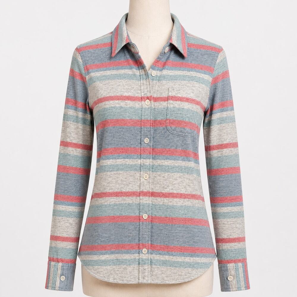 Faherty Striped Knit Button Down Shirt Women's APPROX. XXS Gray Pink Blue